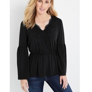 NWT Maurices Black Crochet Kimono Sleeve Blouse Sz XS